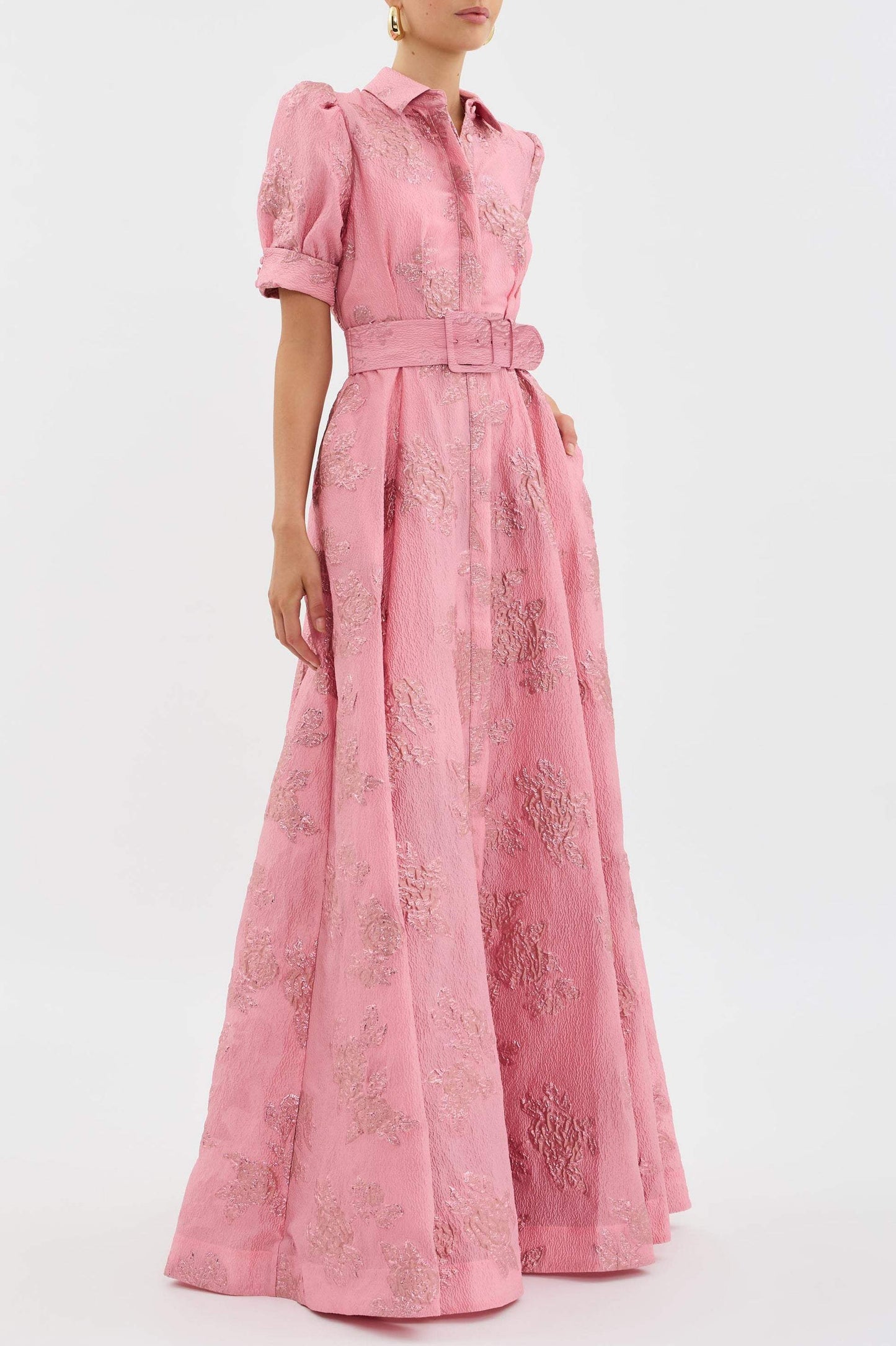 Camilla | Mujer Vestido Maxi Floral Entallado con Mangas Abullonadas