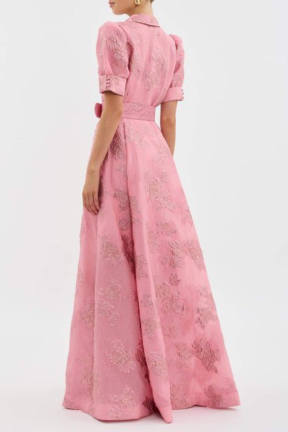 Camilla | Mujer Vestido Maxi Floral Entallado con Mangas Abullonadas