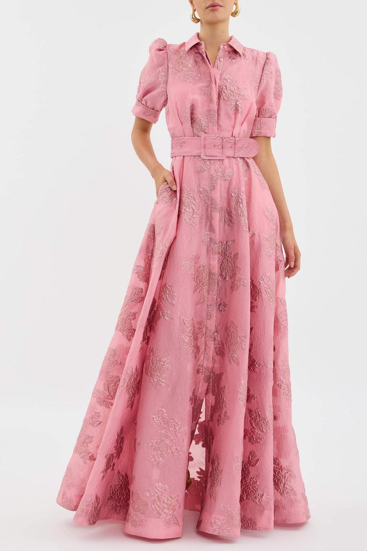 Camilla | Mujer Vestido Maxi Floral Entallado con Mangas Abullonadas