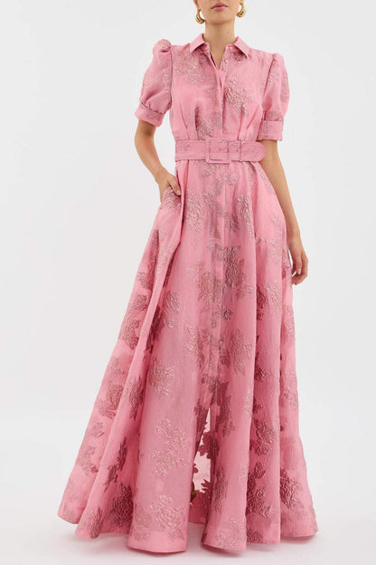 Camilla | Mujer Vestido Maxi Floral Entallado con Mangas Abullonadas