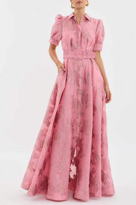 Camilla | Mujer Vestido Maxi Floral Entallado con Mangas Abullonadas