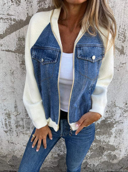 Sophia | Mujer Chaqueta Vaquera Bicolor con Cremallera y Bolsillos
