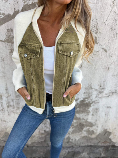 Sophia | Mujer Chaqueta Vaquera Bicolor con Cremallera y Bolsillos
