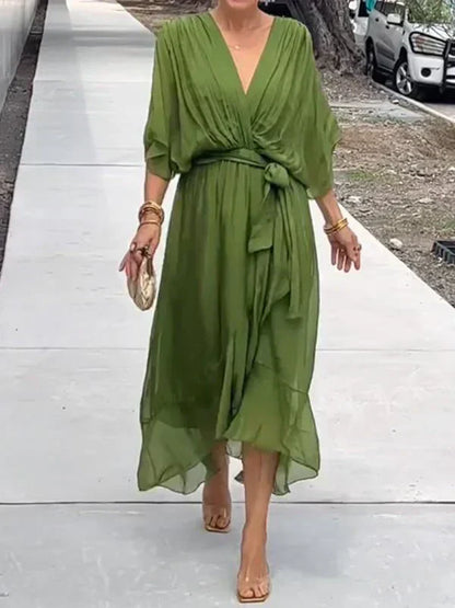 Milou | Mujer Vestido Midi de Chiffon Envolvente con Escote en V