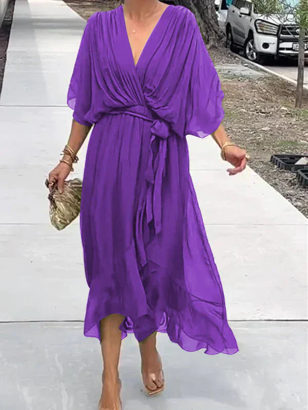 Milou | Mujer Vestido Midi de Chiffon Envolvente con Escote en V