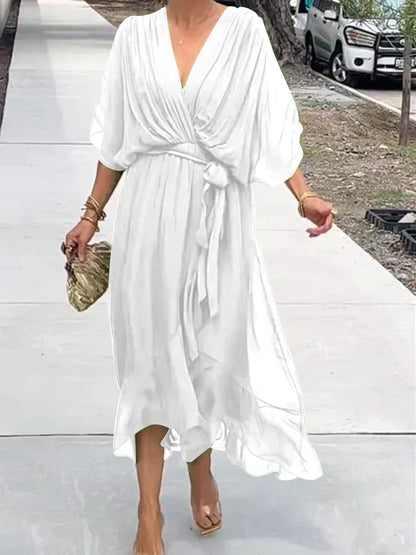 Milou | Mujer Vestido Midi de Chiffon Envolvente con Escote en V