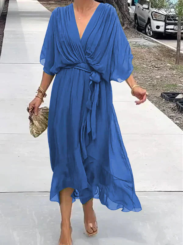 Milou | Mujer Vestido Midi de Chiffon Envolvente con Escote en V