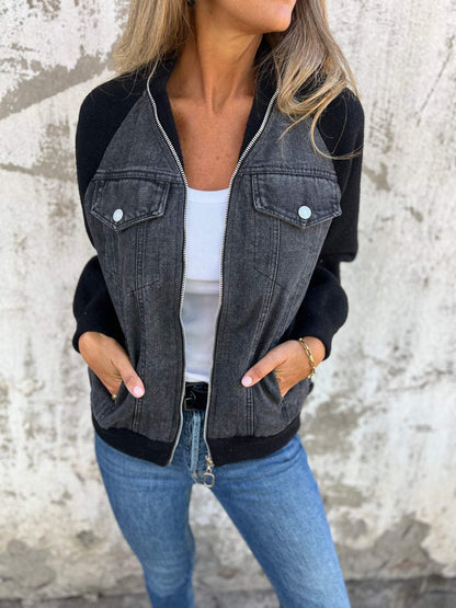 Sophia | Mujer Chaqueta Vaquera Bicolor con Cremallera y Bolsillos