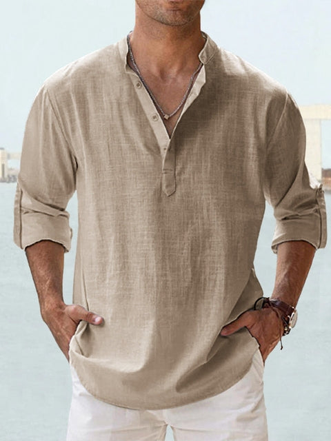 Diederik | Hombre Camisa de Lino con Cuello Henley