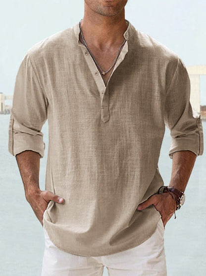 Diederik | Hombre Camisa de Lino con Cuello Henley