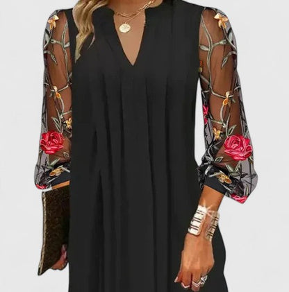 Martha | Mujer Vestido Shift con Escote en V y Bordado Floral