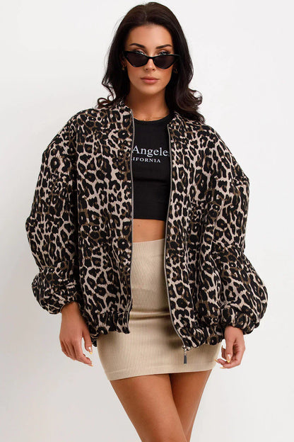 Karlijn | Mujer Chaqueta Bomber con Estampado de Leopardo