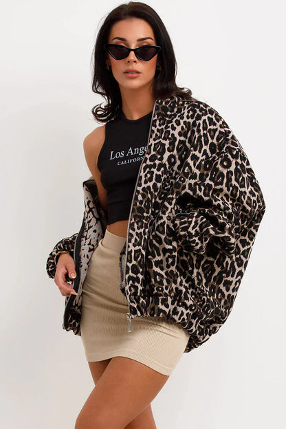 Karlijn | Mujer Chaqueta Bomber con Estampado de Leopardo