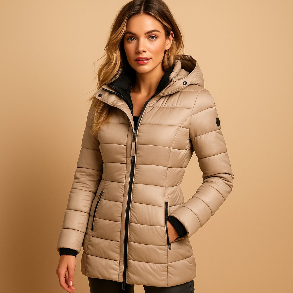 Marie | Mujer Chaqueta Puffer de Media Longitud con Capucha Extraíble