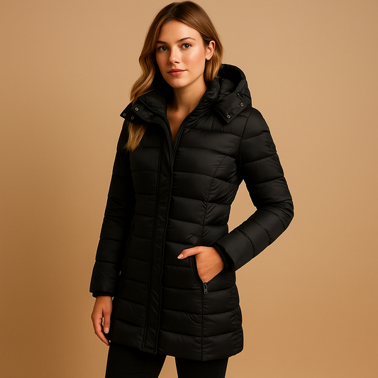 Marie | Mujer Chaqueta Puffer de Media Longitud con Capucha Extraíble