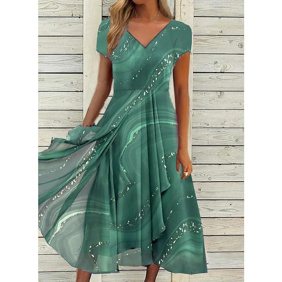 Danica | Mujer Vestido Midi Fluido con Escote en V