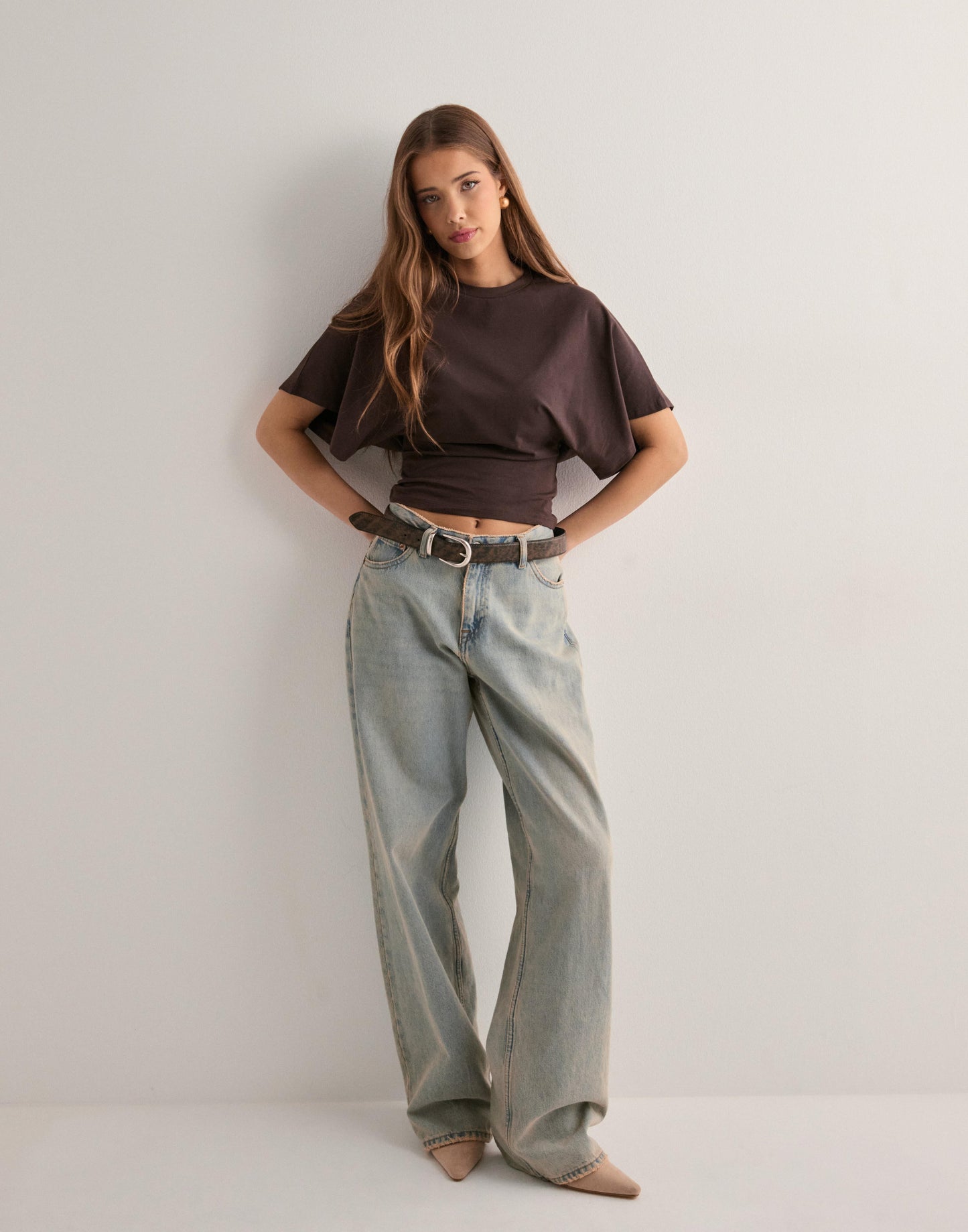 Sofie | Mujer Camiseta Cropped de Algodón con Mangas Murciélago