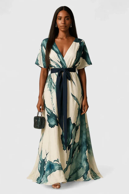 Tatiana | Mujer Vestido Maxi Cruzado Fluido con Cinturón