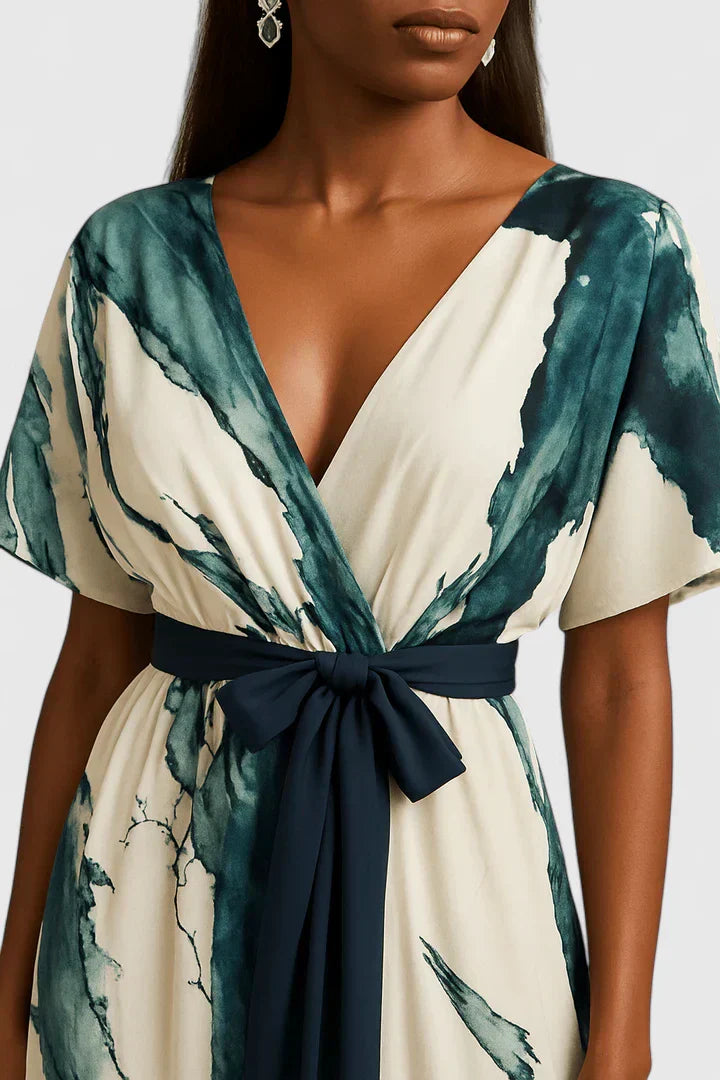 Tatiana | Mujer Vestido Maxi Cruzado Fluido con Cinturón