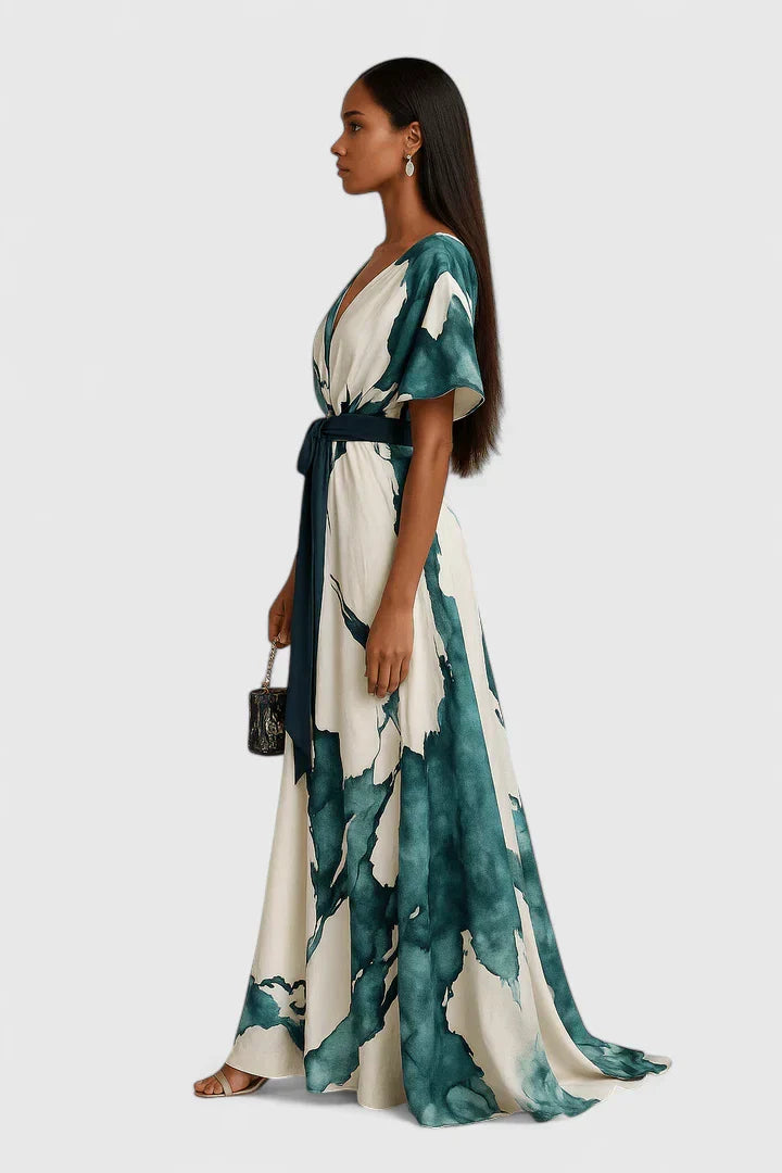 Tatiana | Mujer Vestido Maxi Cruzado Fluido con Cinturón