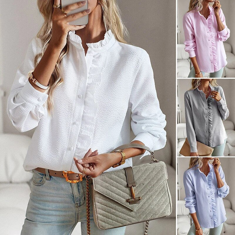 Noelle | Mujer Camisa Fluida con Pliegues y Manga Larga