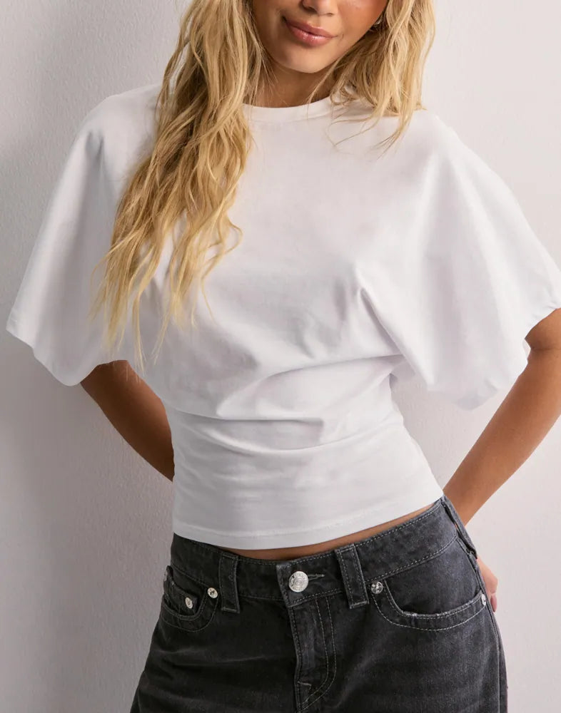 Sofie | Mujer Camiseta Cropped de Algodón con Mangas Murciélago