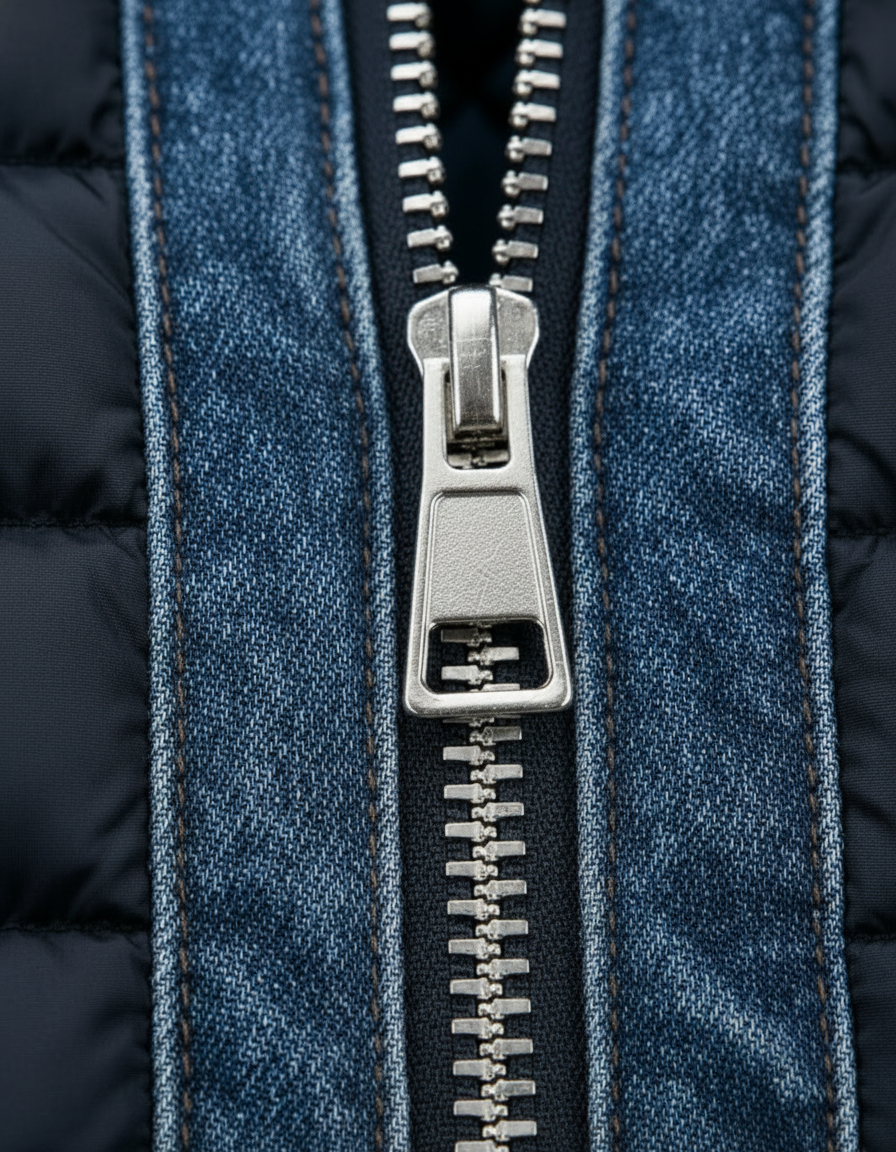 Jake | Hombre Chaqueta Puffer Híbrida de Denim con Cuello Alto