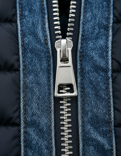 Jake | Hombre Chaqueta Puffer Híbrida de Denim con Cuello Alto
