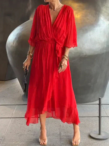 Milou | Mujer Vestido Midi de Chiffon Envolvente con Escote en V