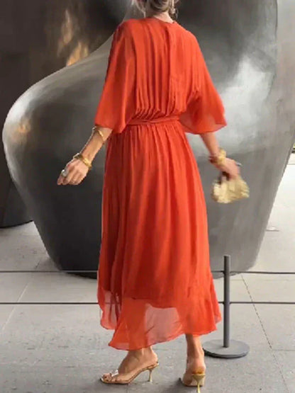Milou | Mujer Vestido Midi de Chiffon Envolvente con Escote en V