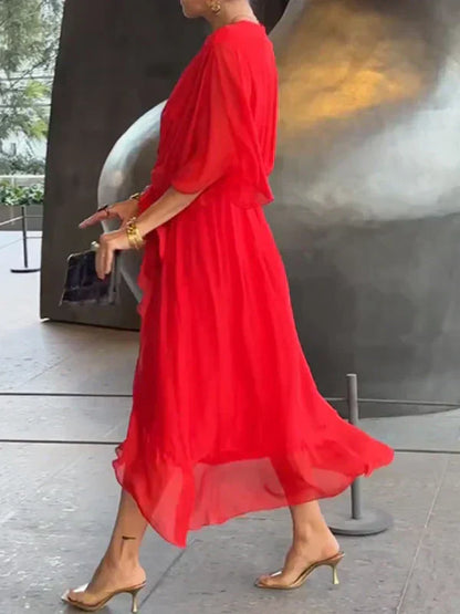 Milou | Mujer Vestido Midi de Chiffon Envolvente con Escote en V