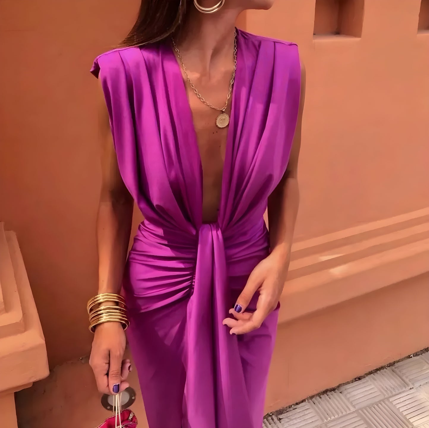 Yfke | Mujer Vestido Plisado Favorecedor Atemporal