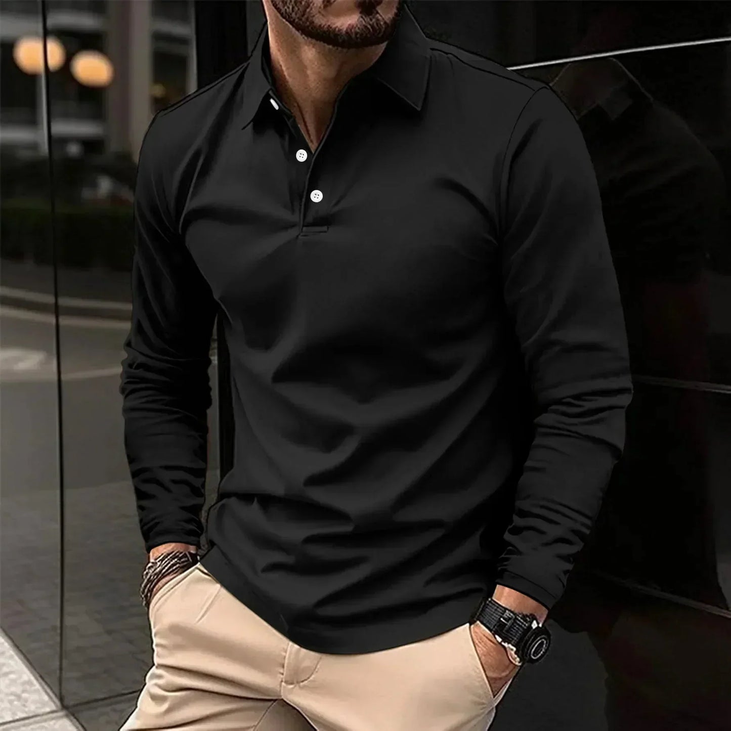 Friedrich | Hombre Polo de Manga Larga de Corte Ajustado