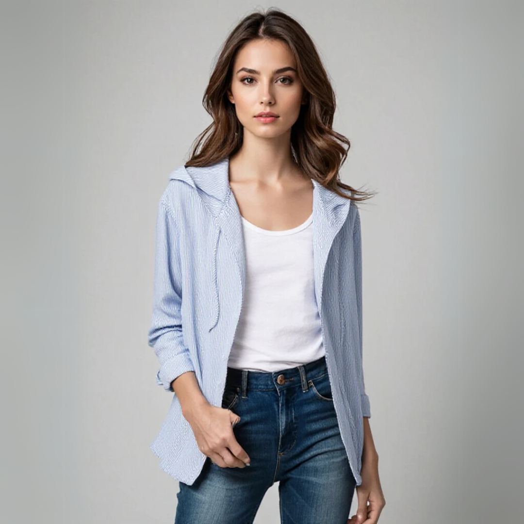 Rens | Mujer Sudadera a Rayas con Capucha y Botones