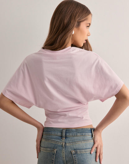 Sofie | Mujer Camiseta Cropped de Algodón con Mangas Murciélago
