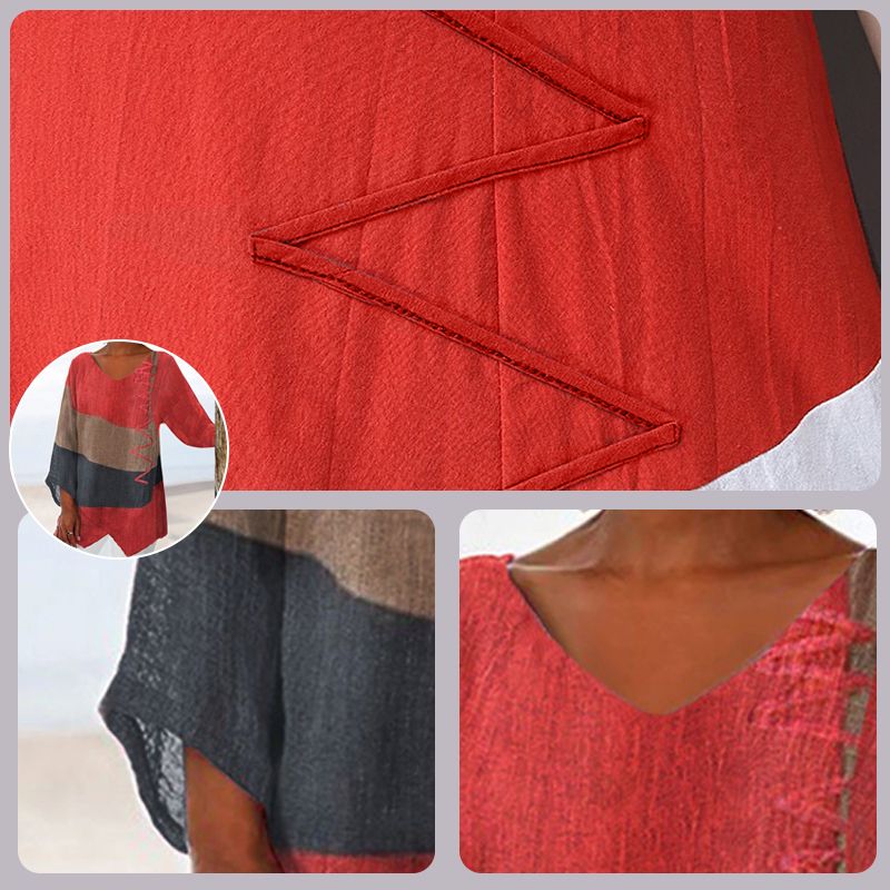 Anne | Mujer Camiseta de Algodón con Escote en V y Estampado Vintage