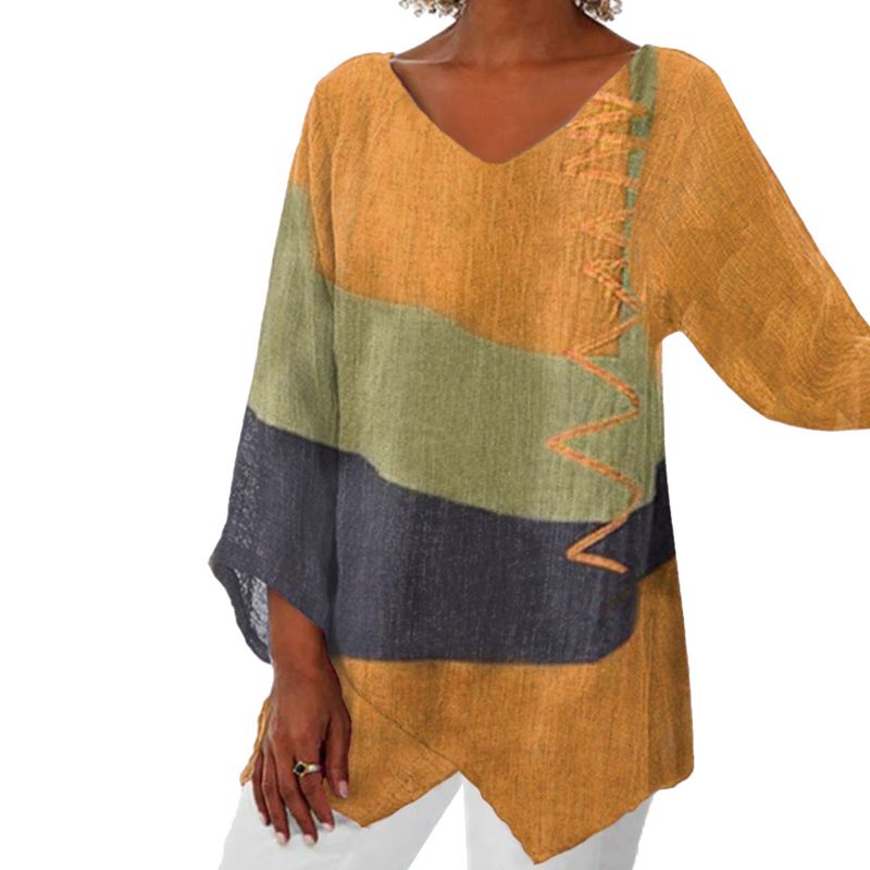 Anne | Mujer Camiseta de Algodón con Escote en V y Estampado Vintage