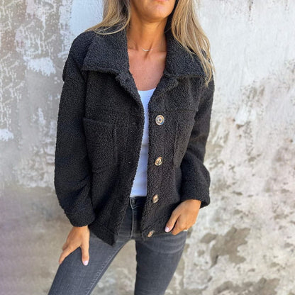 Maya | Mujer Chaqueta Oversize de Aspecto Teddy con Botones