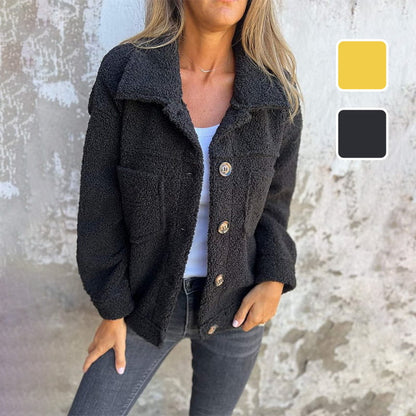 Otteline | Mujer Chaqueta Corta Teddy con Botones y Bolsillos