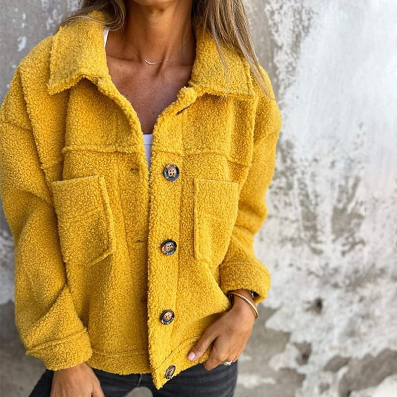 Otteline | Mujer Chaqueta Corta Teddy con Botones y Bolsillos