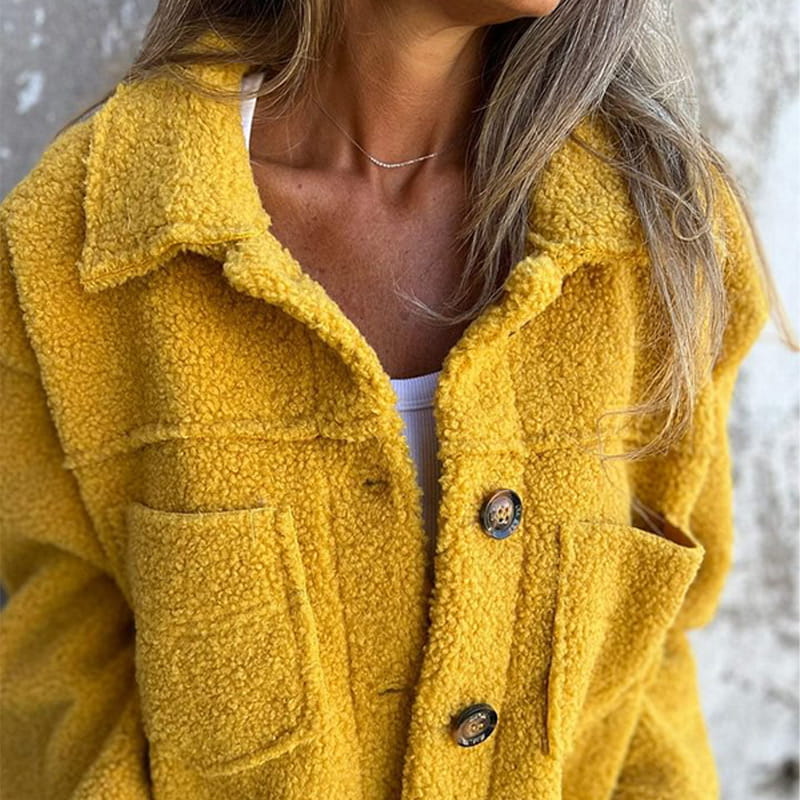 Otteline | Mujer Chaqueta Corta Teddy con Botones y Bolsillos