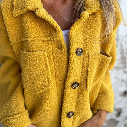 Otteline | Mujer Chaqueta Corta Teddy con Botones y Bolsillos