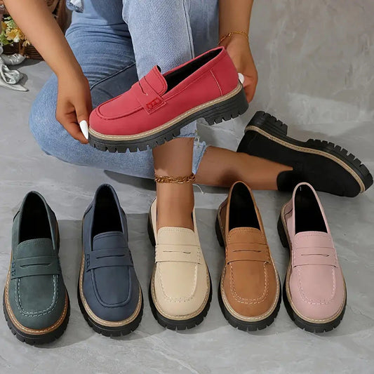 Frida | Mujer Mocasines de Ante con Suela Gruesa Antideslizante