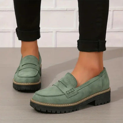 Frida | Mujer Mocasines de Ante con Suela Gruesa Antideslizante