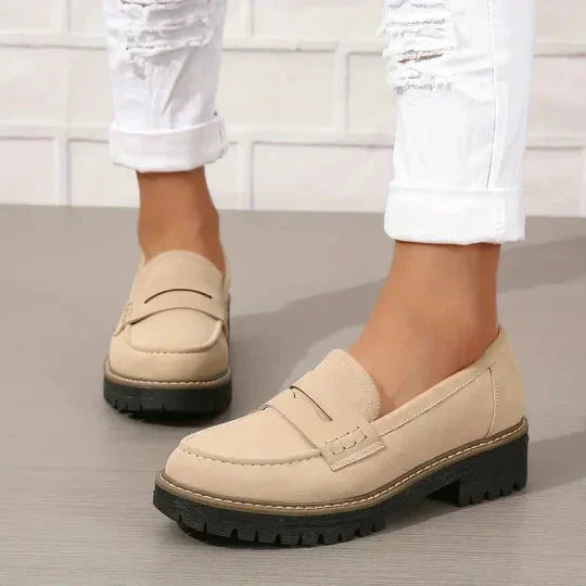 Frida | Mujer Mocasines de Ante con Suela Gruesa Antideslizante