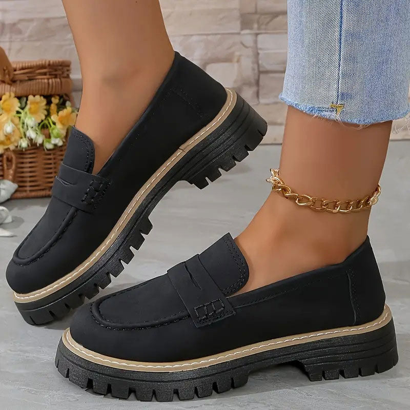 Frida | Mujer Mocasines de Ante con Suela Gruesa Antideslizante