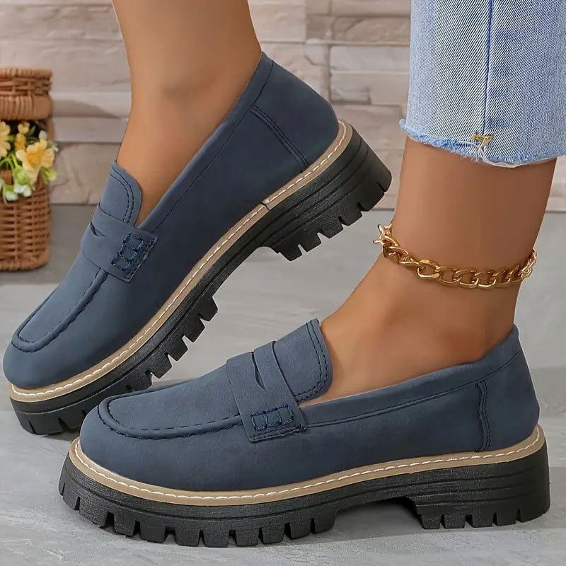 Frida | Mujer Mocasines de Ante con Suela Gruesa Antideslizante