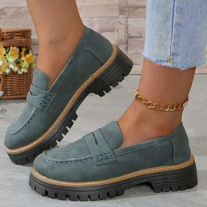 Frida | Mujer Mocasines de Ante con Suela Gruesa Antideslizante