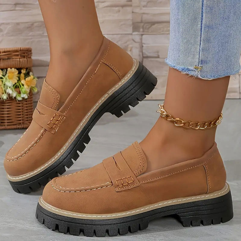 Frida | Mujer Mocasines de Ante con Suela Gruesa Antideslizante