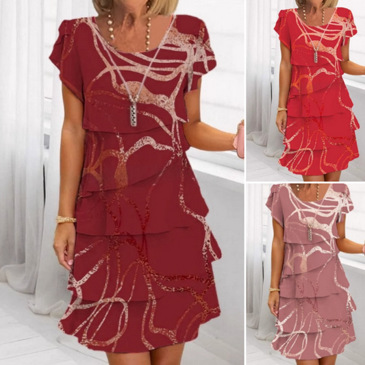 Amy | Mujer Vestido Plisado con Volantes y Manga Corta